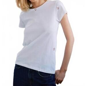 NEW CATHERINE GEE embroidered cotton t-shirt with heart in white